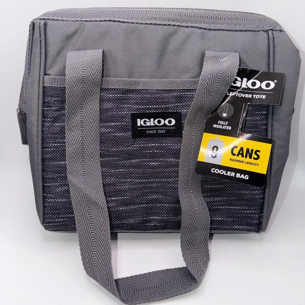 Igloo 9 Can Leftover Tote Insulated Lunch Bag Grey Outdoor Picnic Beach Travel